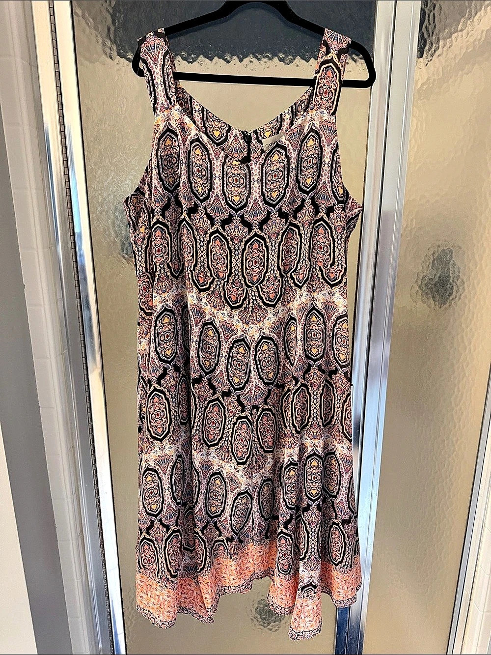 Catherines Paisley Mini Dress in Black & Pink Size 2X Like New